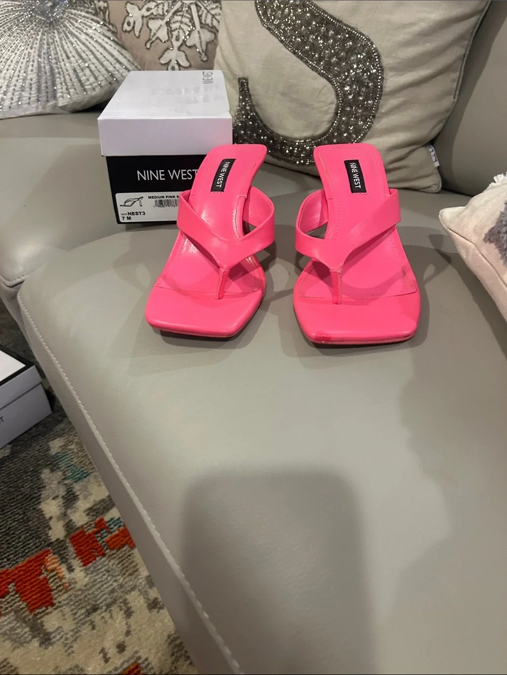 Nine West Women's Hot Pink Square-Toe Thong Heels